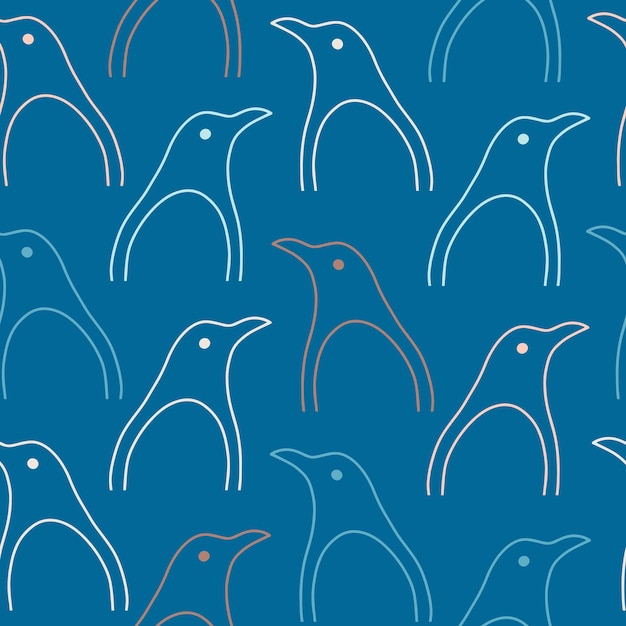 Linear penguin silhouette seamless pattern. Vector illustration can be used for fabrics, textile.