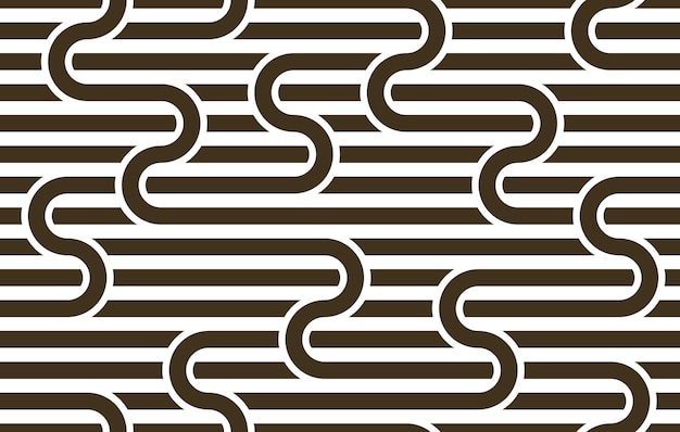 Linear seamless background with twisted lines, vector abstract geometric pattern, stripy weaving, optical maze, web network. Black and white design.