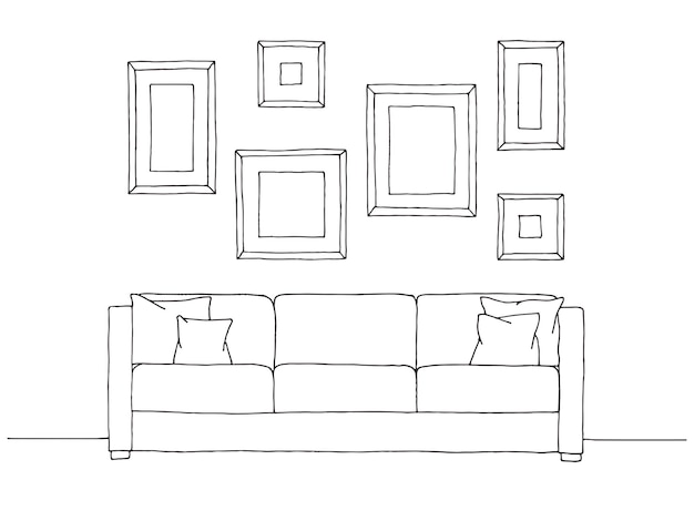 Linear sketch of an interior Hand drawn vector illustration of