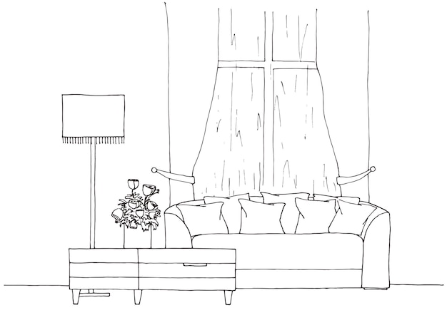 Linear sketch of an interior Hand drawn vector illustration of