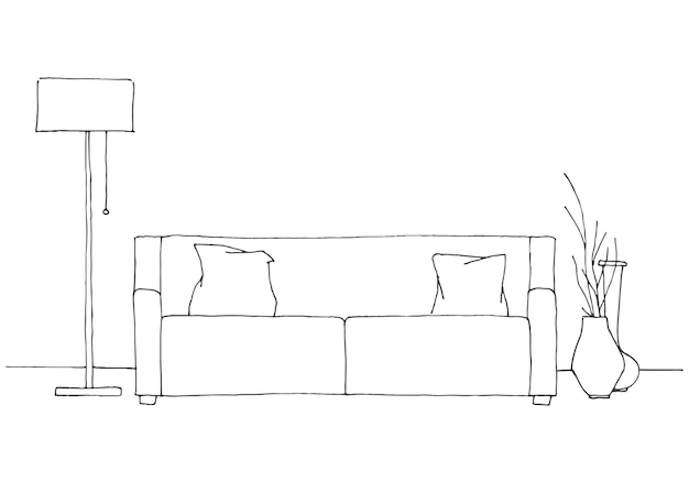 Linear sketch of the interior Part of the room Hand drawn vector illustration of a sketch style