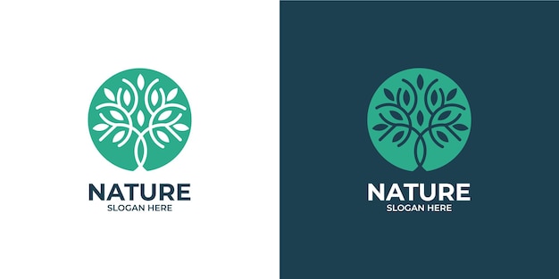 Linear style nature tree logo set