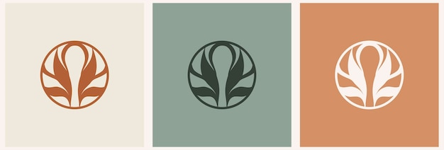 Linear template logo symbols with lotus on a nude background