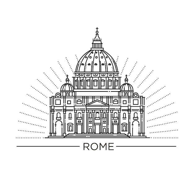 Linear vector icon for Vatican Rome Italy Minimalist one line travel sign