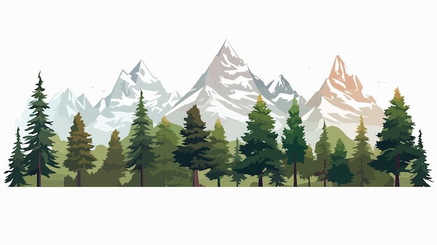 Vector linear vector illustration of mountains range and pine forest