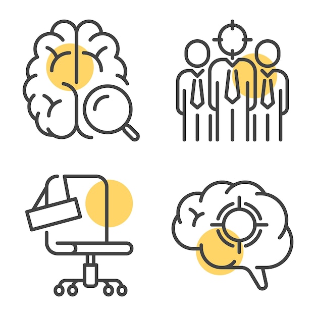 Linear vector illustrations of set of outline icons created for recruitment campaign in office