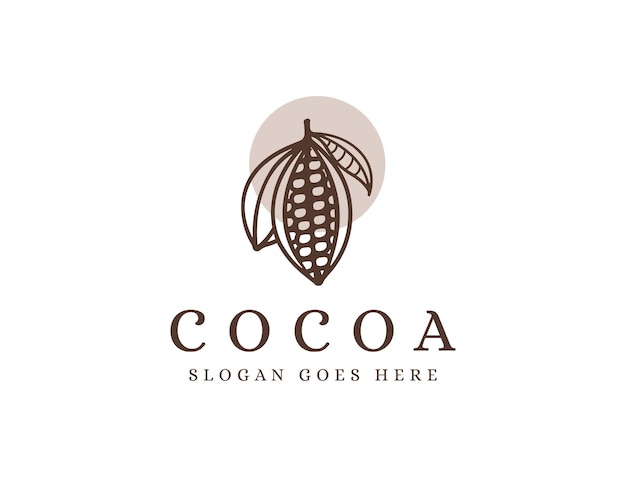 Lineart cocoa branch logo cocoa bean cocoa plant logo icon vector template