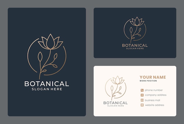 Lineart flower logo design with business card