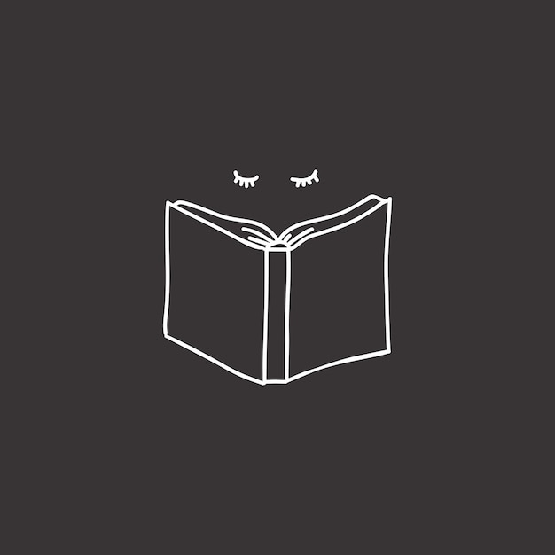 Lineart illustration reading a book on a black background also suitable for logos