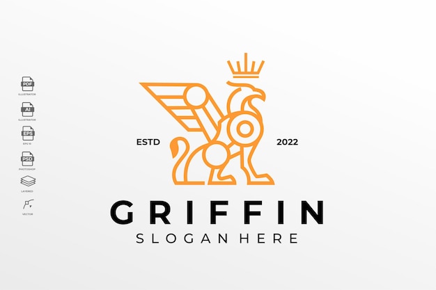 Lineart Monoline Griffin Gryphon Logo Template Illustration Vector