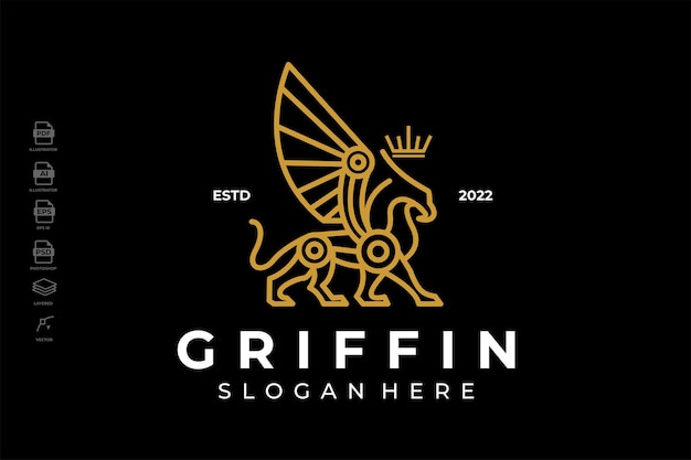 Lineart Monoline Griffin Gryphon Logo Template Illustration Vector