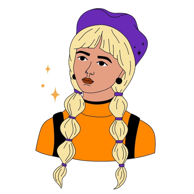 Lined girl avatars in bold modern style Vibrant portrait Gen Z