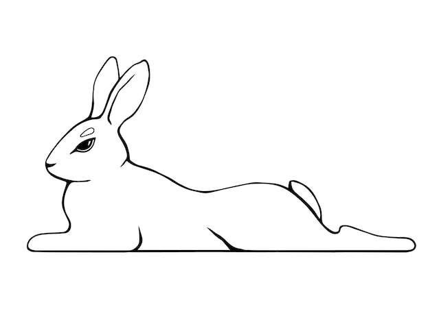 Linedrawn rabbit lies Vector black and white illustration