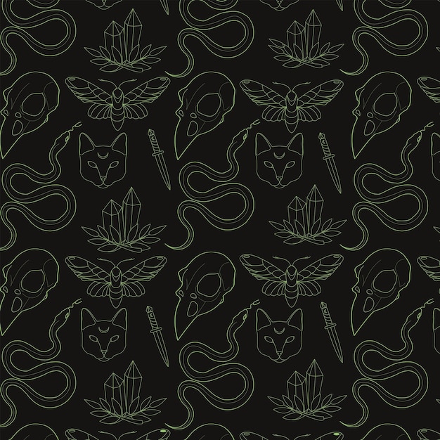 Liner gothic seamless pattern gothic objects cristal snake motl simple line