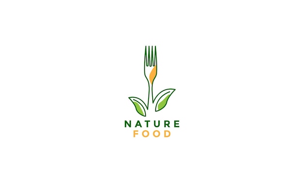 Lines art abstract color nature food leaf with fork logo design vector icon symbol illustration