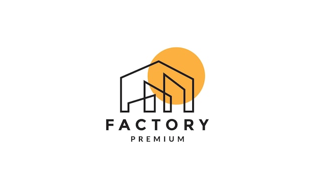 Lines factory or industry building with sunset logo symbol icon vector graphic design illustration