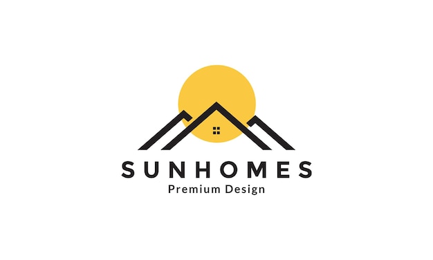 Lines roof home with sunset logo design vector icon symbol illustration