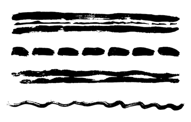 Lines texture Black ink grunge paint brush strokes Painted ink stripes design elements Vector illustration