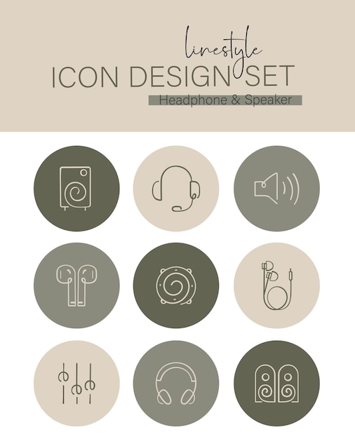 Vector linestyle icon design set headphone speaker