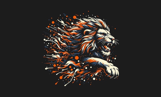 lion angry and splash background vector flat design