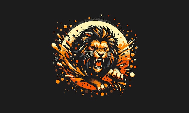 lion angry and splash background vector flat design