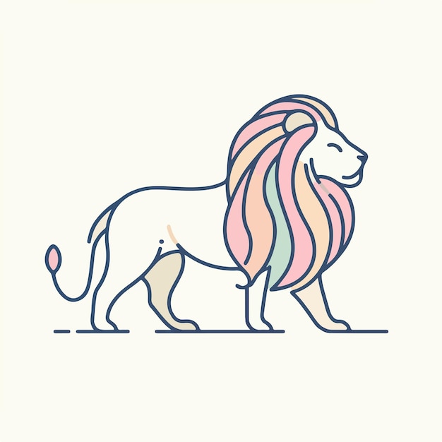 Vector lion character in abstract flat line art style