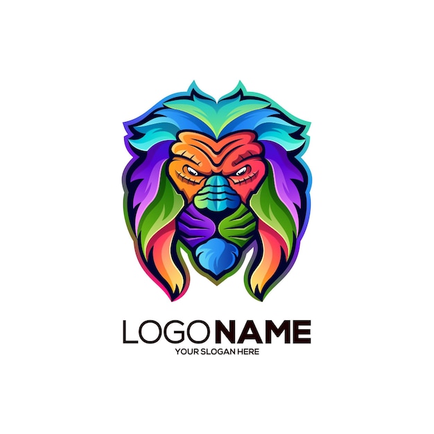 Lion colorful mascot logo design