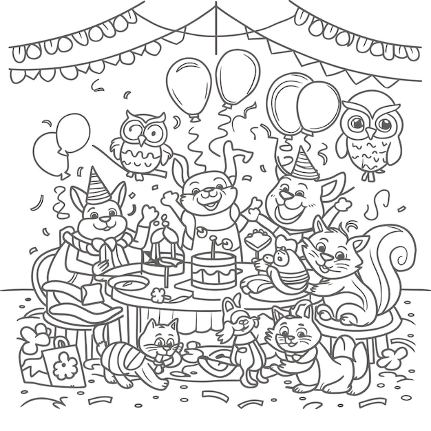 Lion and elephants coloring page for kids