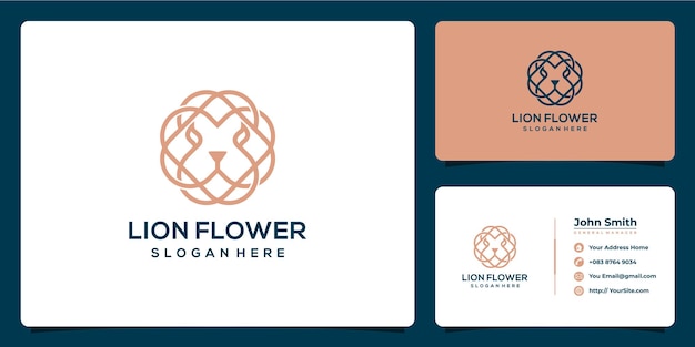 Lion and flower logo combination with business card