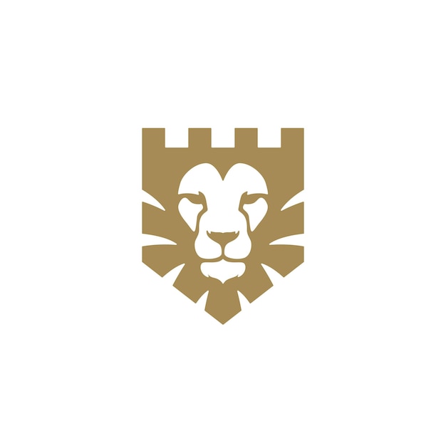 Lion Fortress Castle Shield Protection Security Gold Logo Vector Icon Illustration