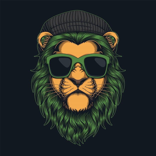 Lion fur green wearing beanie hat and glasses vector illustration