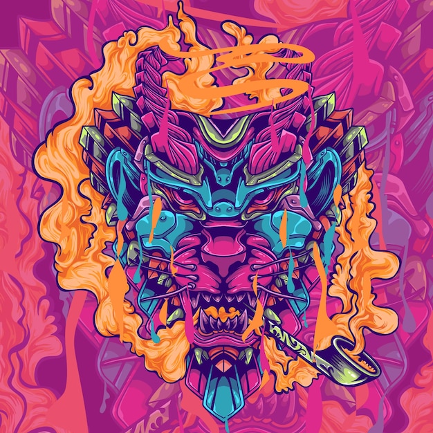 lion head artwork illustration with smoke