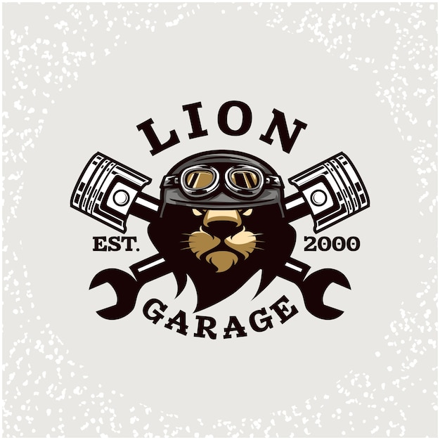 Lion head auto repair and custom garage logo.