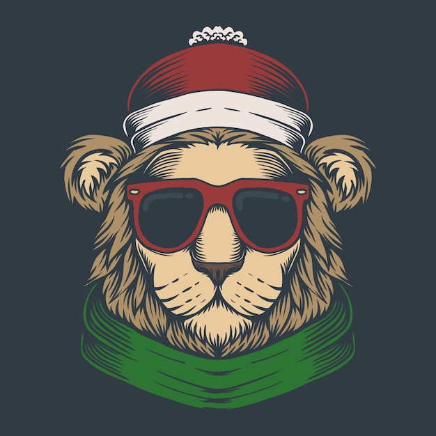 Lion head christmas illustration