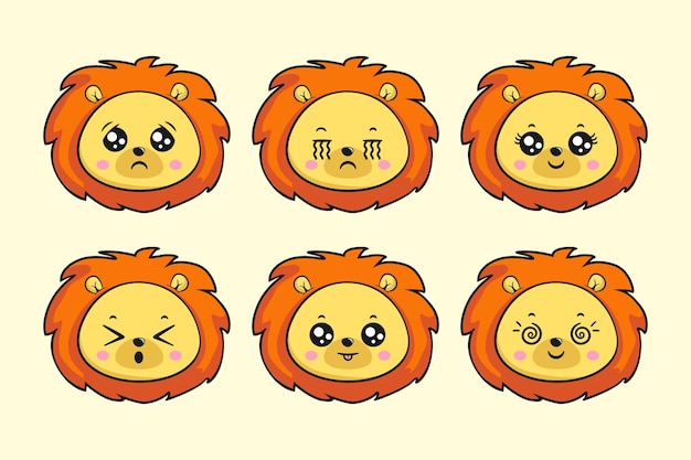 Lion Head Face Cartoon Emoji Sticker Kawaii Part 5