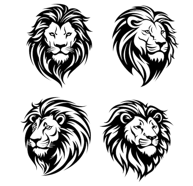 lion head face tattoo style vector illustrations pack