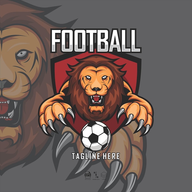 LION HEAD FOOT BALL LOGO TEMPLATE WITH A GRAY BACKGROUND