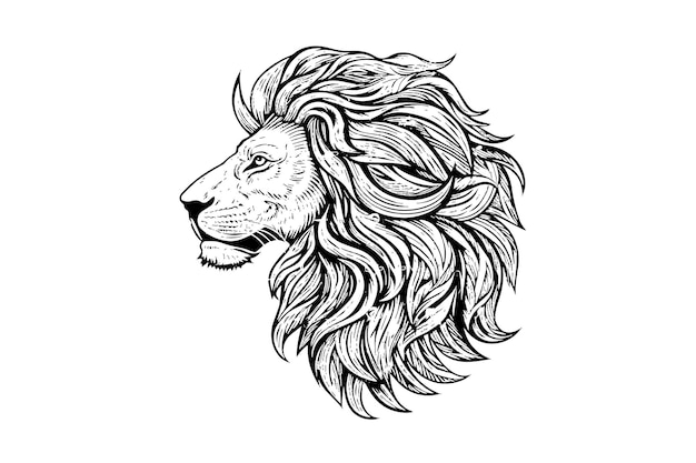 The lion head hand draw vintage engraving black and white vector illustration on a white background