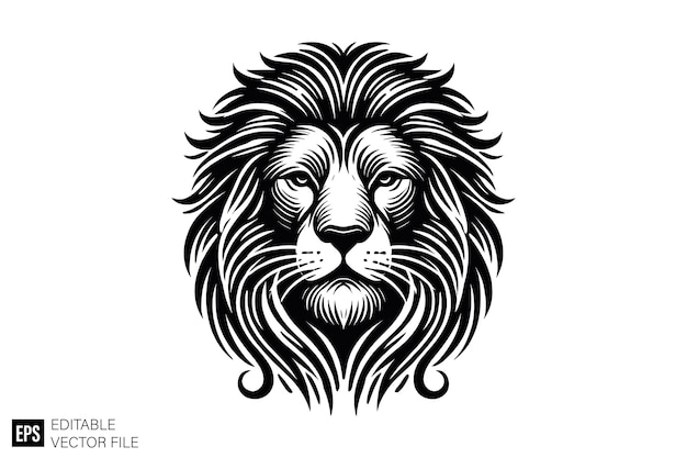 Vector lion head illustration vector design template black and white