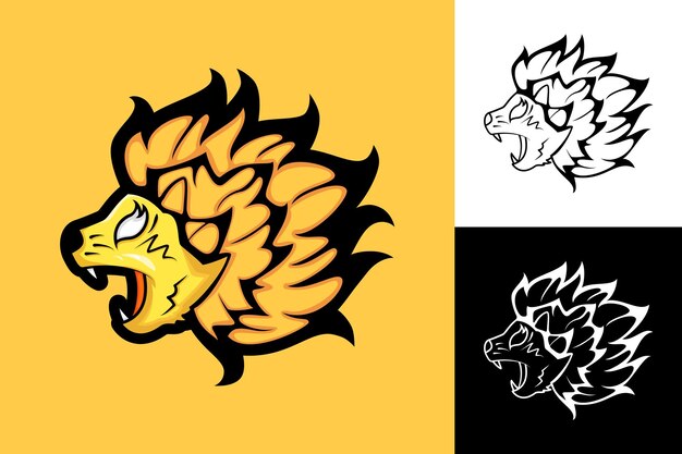 lion head illustration with angry expression. mouth open. used for logo, mascot and t shirt design