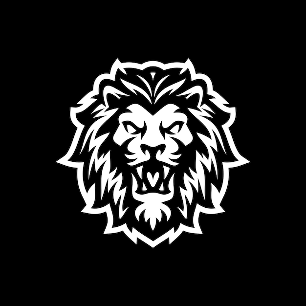 Lion head line art or silhouette logo design Lion face vector illustration on dark background