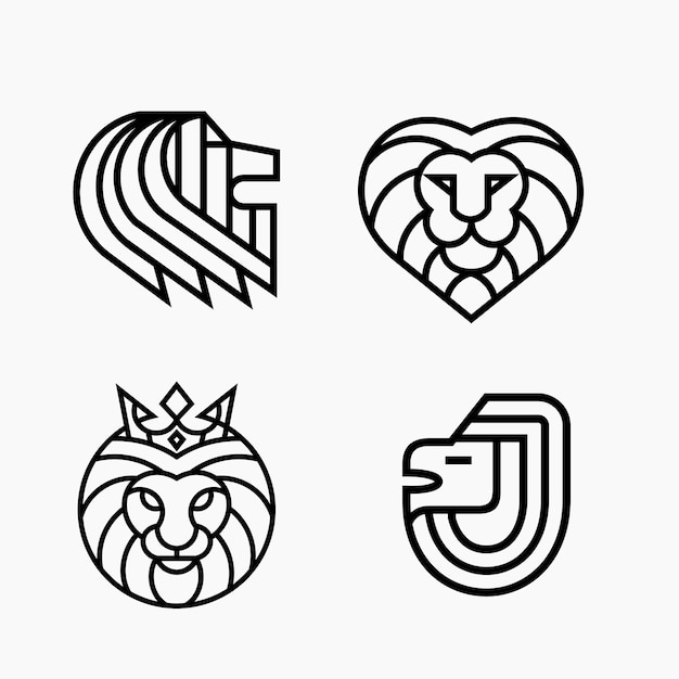 Lion head line outline monoline logo template