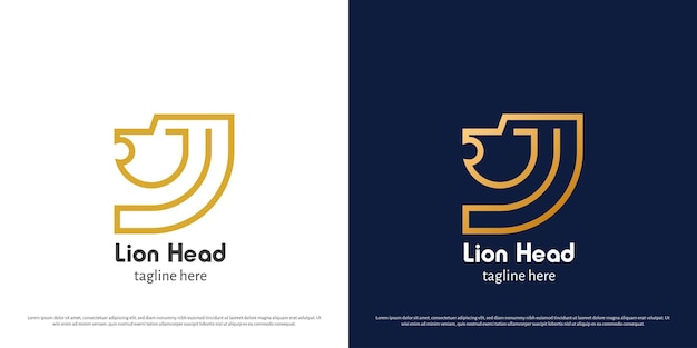 Lion head logo design illustration Silhouette line art animal lion head roaring jungle zoo jungle