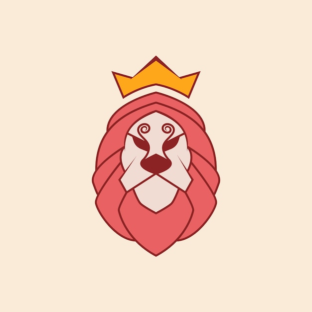 Vector lion head logo design with crown on it