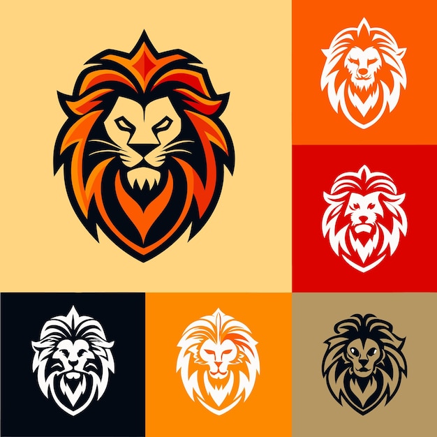 Lion head logo design with different color variations