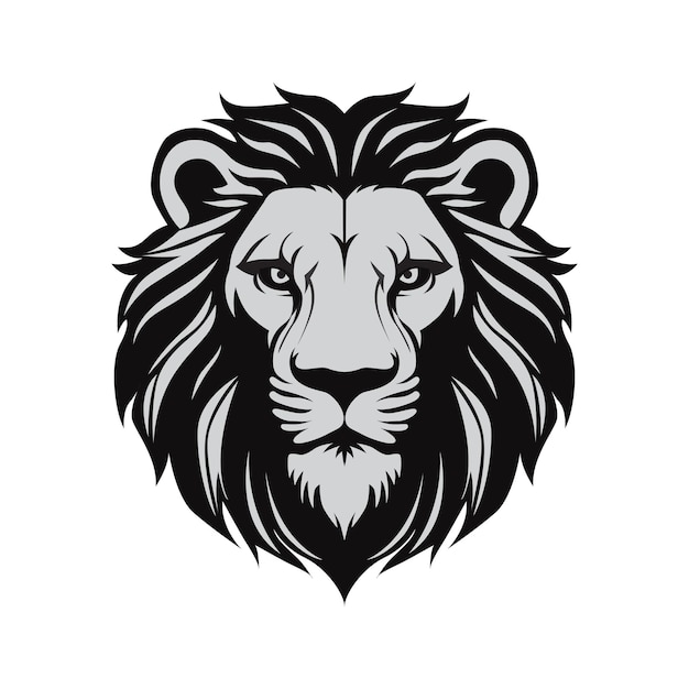 lion head logo flat design monocrhome