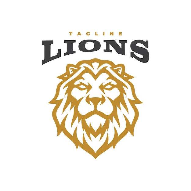 Lion head mascot logo design. Lion line art vector illustration