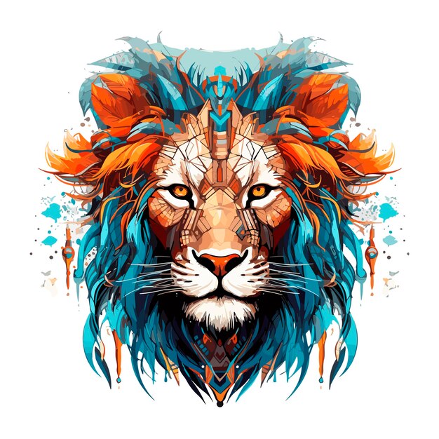 Vector lion head multicolor drawing tshirt design vector illustration