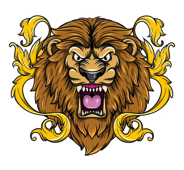 Lion head tattoo in vintage baroque style of illustration