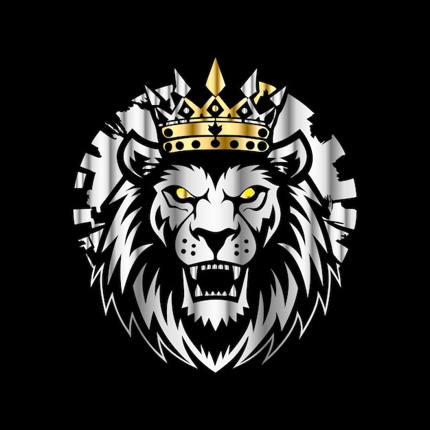 Lion head with crown on black background Luxury lion head logo template Lion head with crown and g